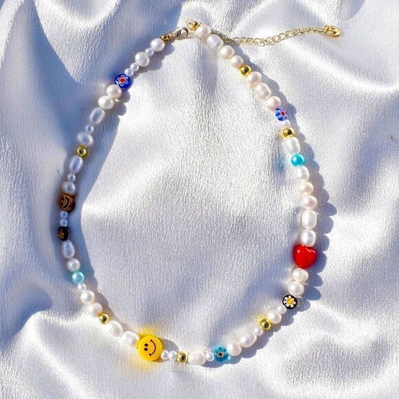 REVOLVE Jewelry - NWT Natural Freshwater Pearl Smiley Colorful Handmade Beaded Choker Neck…